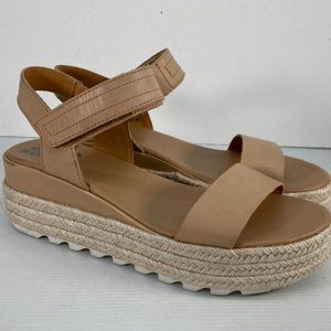 Sorel Honest Beige Cameron Hook & Loop Platform Wedge Sandals Womens Size 8